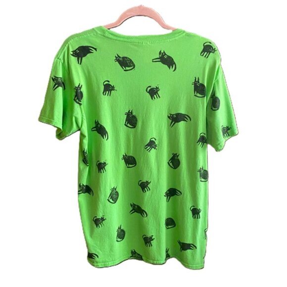 Vintage 90s cats kitty graphic 100% cotton T shirt tee top in green - Picture 2 of 14